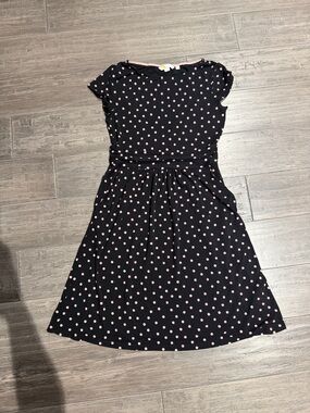 Amelie Boden Black Midi Dress with Pink Polka Dots